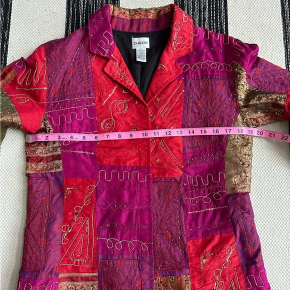 Vintage Chico's Patchwork Embroidered Beaded Embroidery Jacket Size: 1 - Picture 7 of 13